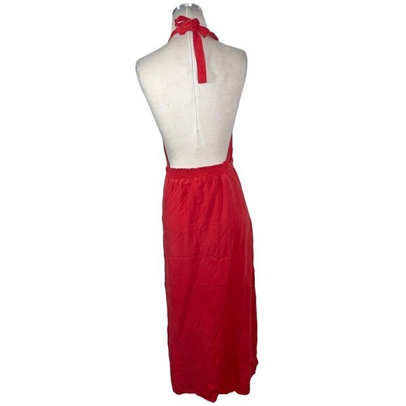 Bella Dahl Smocked Waist Halter Midi Dress in Azaleza Small New Womens Red - Picture 7 of 13